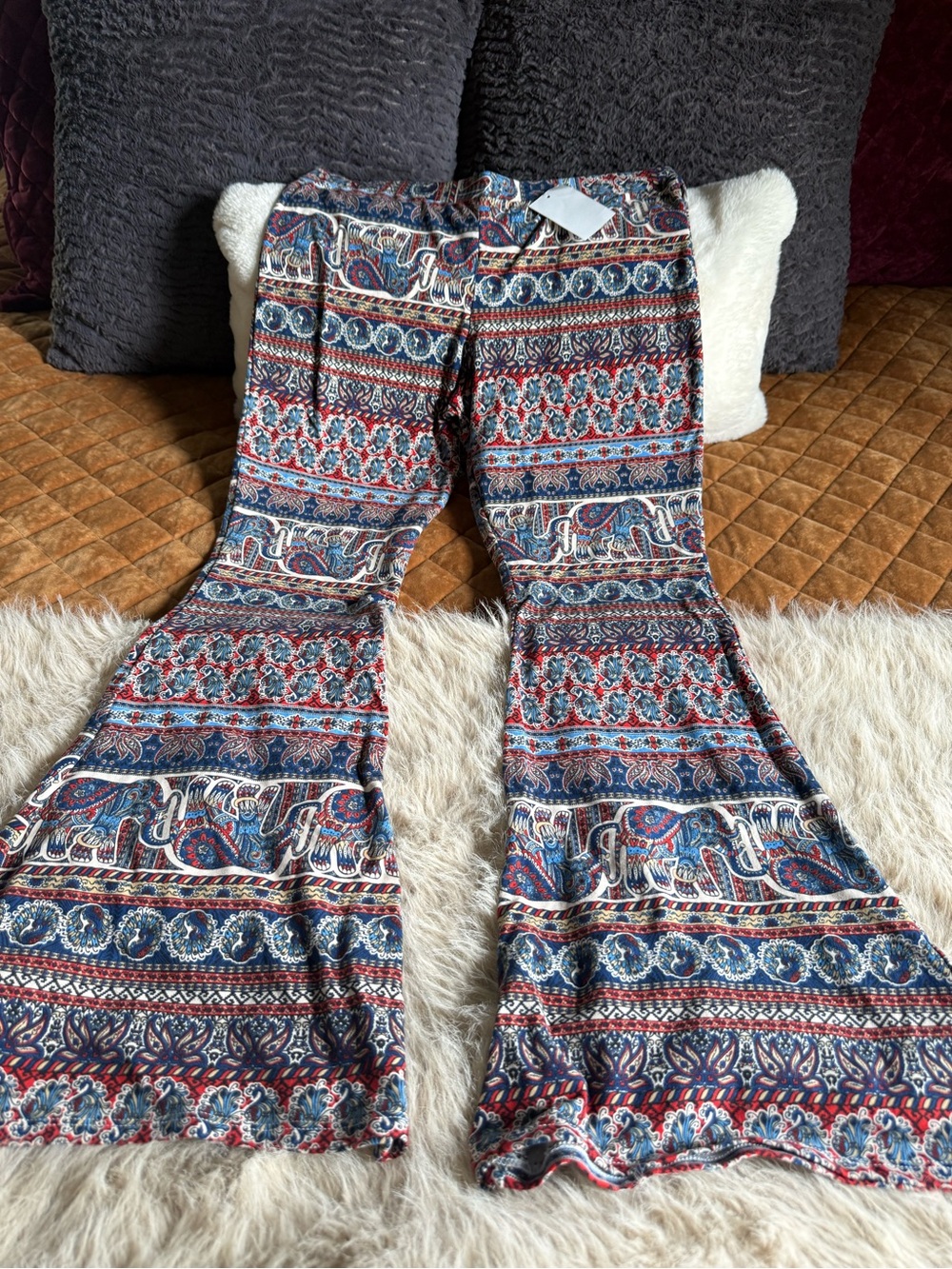 About A Girl Red, Blue & Cream Paisley Flare Pants